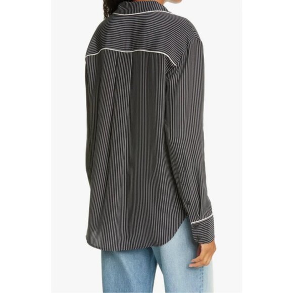 NWOT Rag & Bone black & white striped print 100% silk pajama inspired blouse, L - Picture 10 of 16
